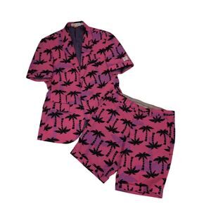 OppoSuits Men's Short Suit Palm Tree Tropical Pink 2-Piece Blazer & Shorts Sz 40